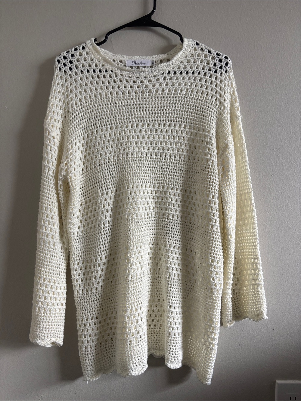 Blank NYC Open-Knit Crewneck Sweater Dress in Cream